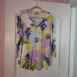 Ruby Rd. Purple Green Graphic Tunic 3/4 Sleeve